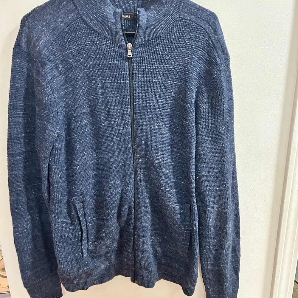 Michael Kors Mens Zip Up Knit Sweater Jacket‎ Navy Blue Size L